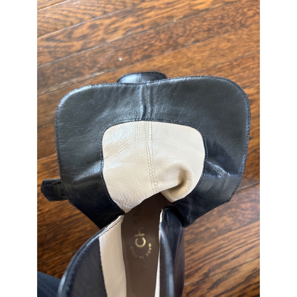 Vintage 90s Chanel Black Leather CC Logo Ankle Boots Buckle Moto 36.5 - Picture 12 of 12